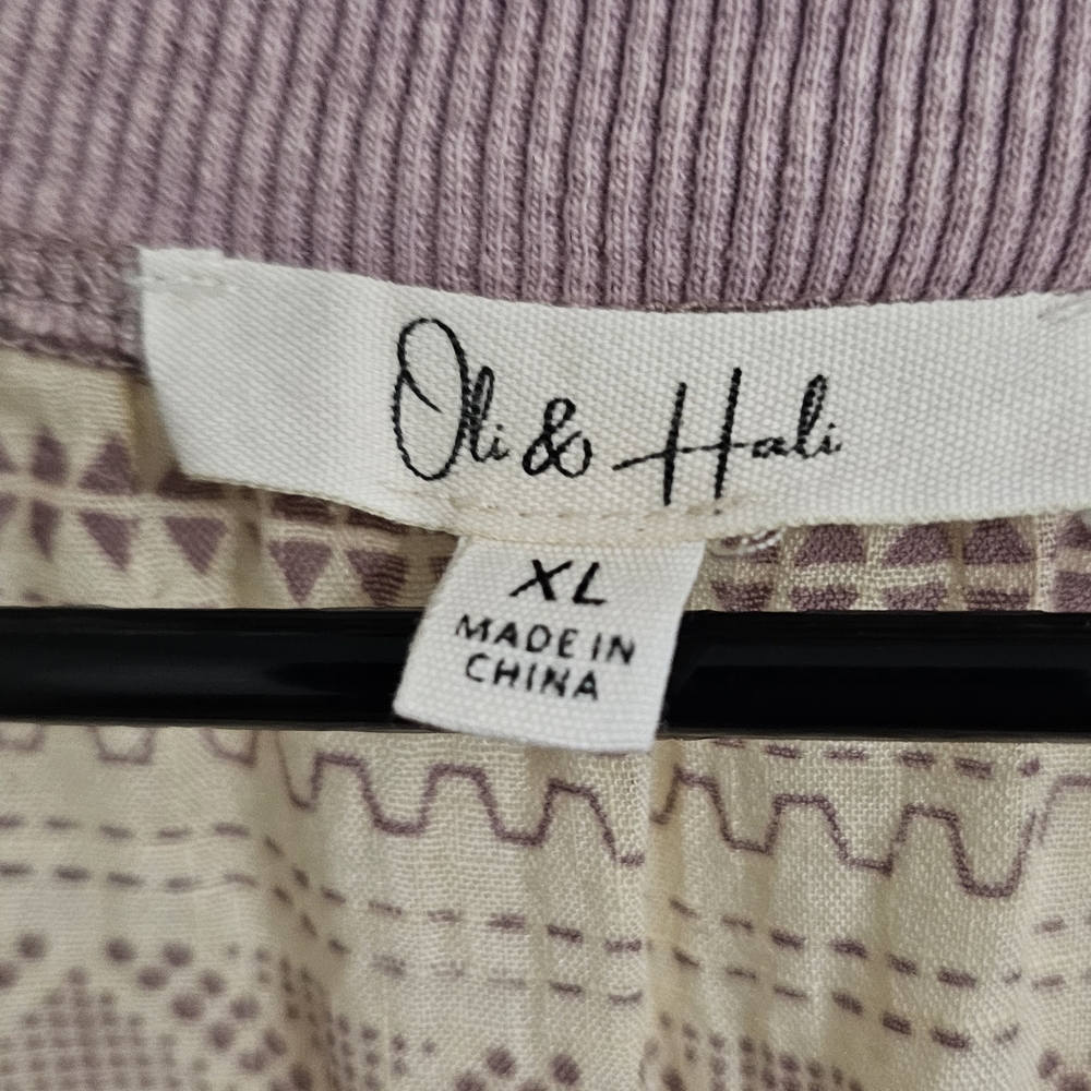 Oli & Hali Raw Hem Patchwork Blouse Top Size XL Lilac Lagenlook Rustic Oversized - Picture 5 of 12